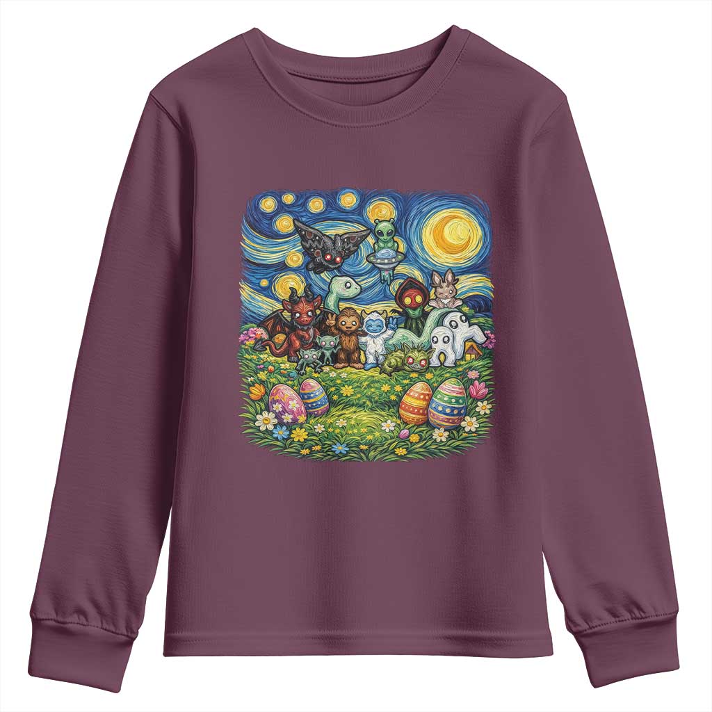 Funny Cryptid Starry Night Easter Youth Sweatshirt Monster Lover Gift