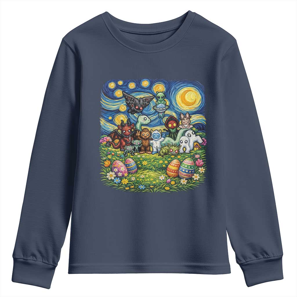 Funny Cryptid Starry Night Easter Youth Sweatshirt Monster Lover Gift