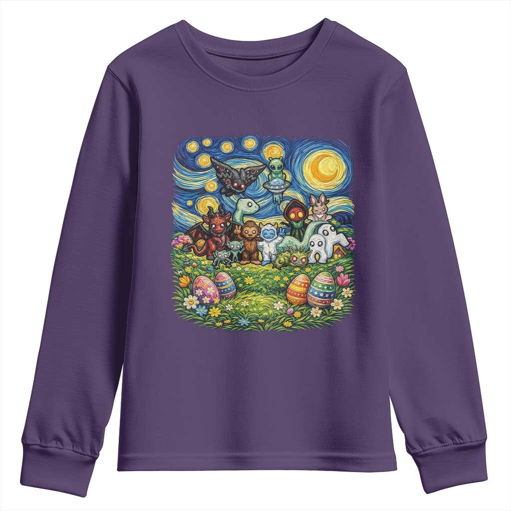 Funny Cryptid Starry Night Easter Youth Sweatshirt Monster Lover Gift