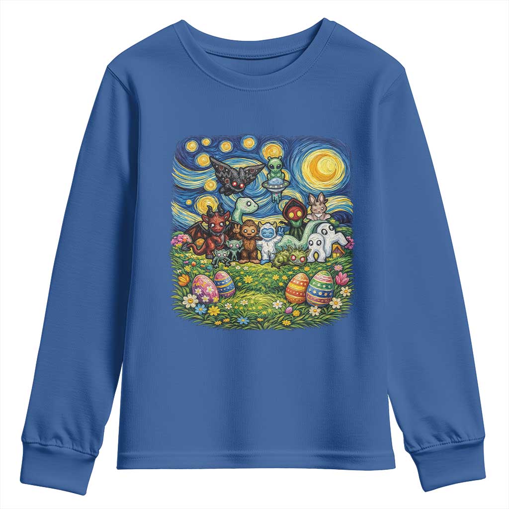 Funny Cryptid Starry Night Easter Youth Sweatshirt Monster Lover Gift