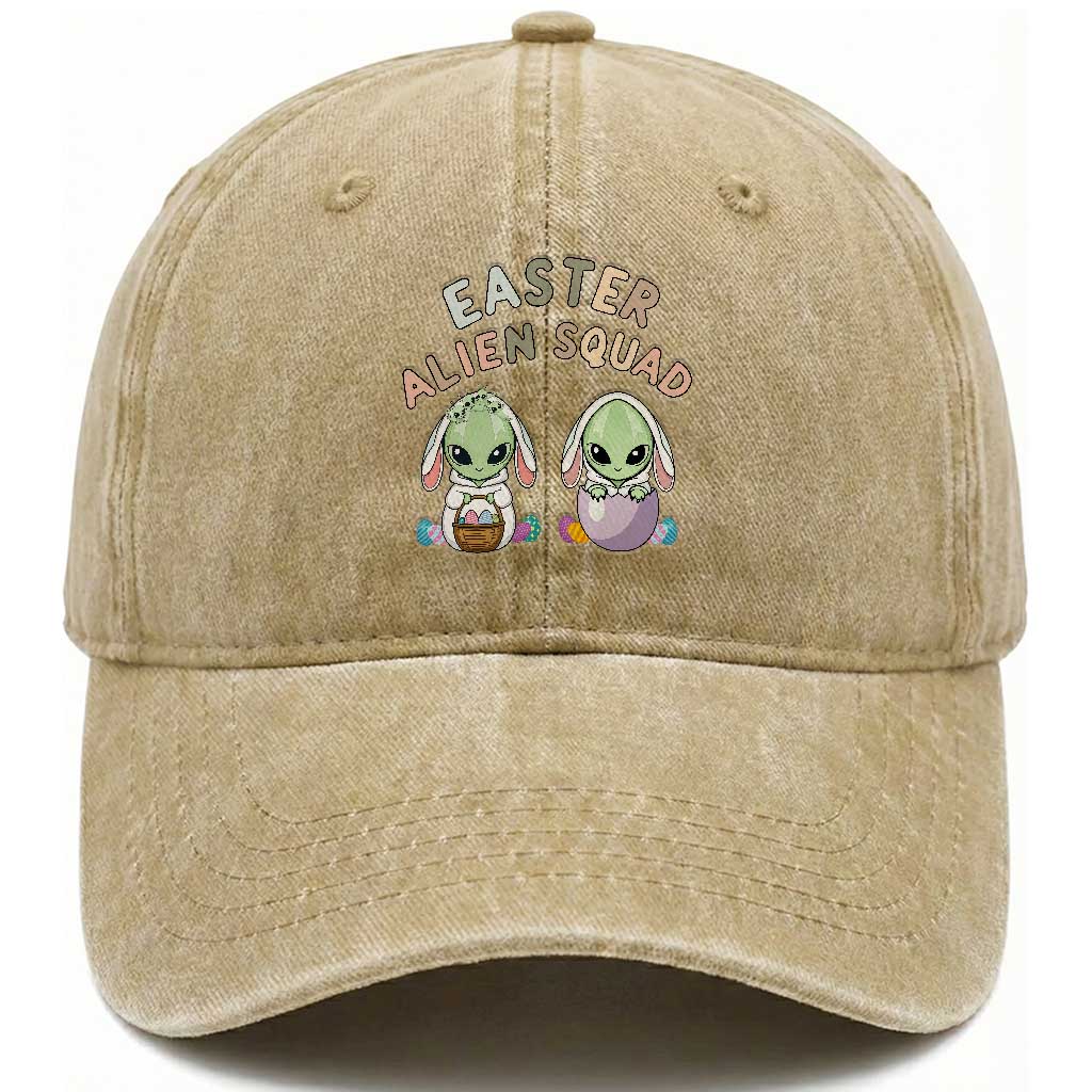 Funny Easter Alien Squad Bunny Ears Gift Washed Cotton Baseball Cap
