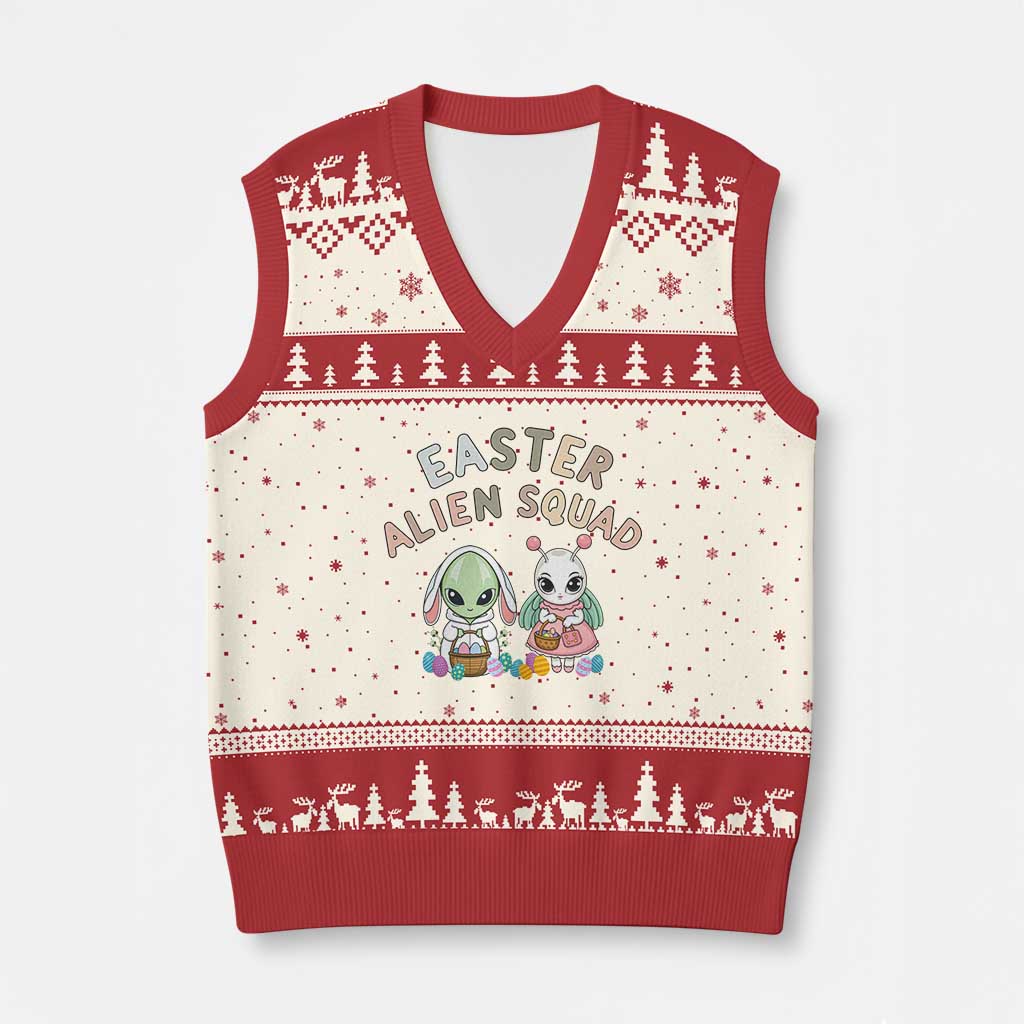 Easter Alien Squad V-Neck Knit Sweater Vest Funny UFO Lover Gift