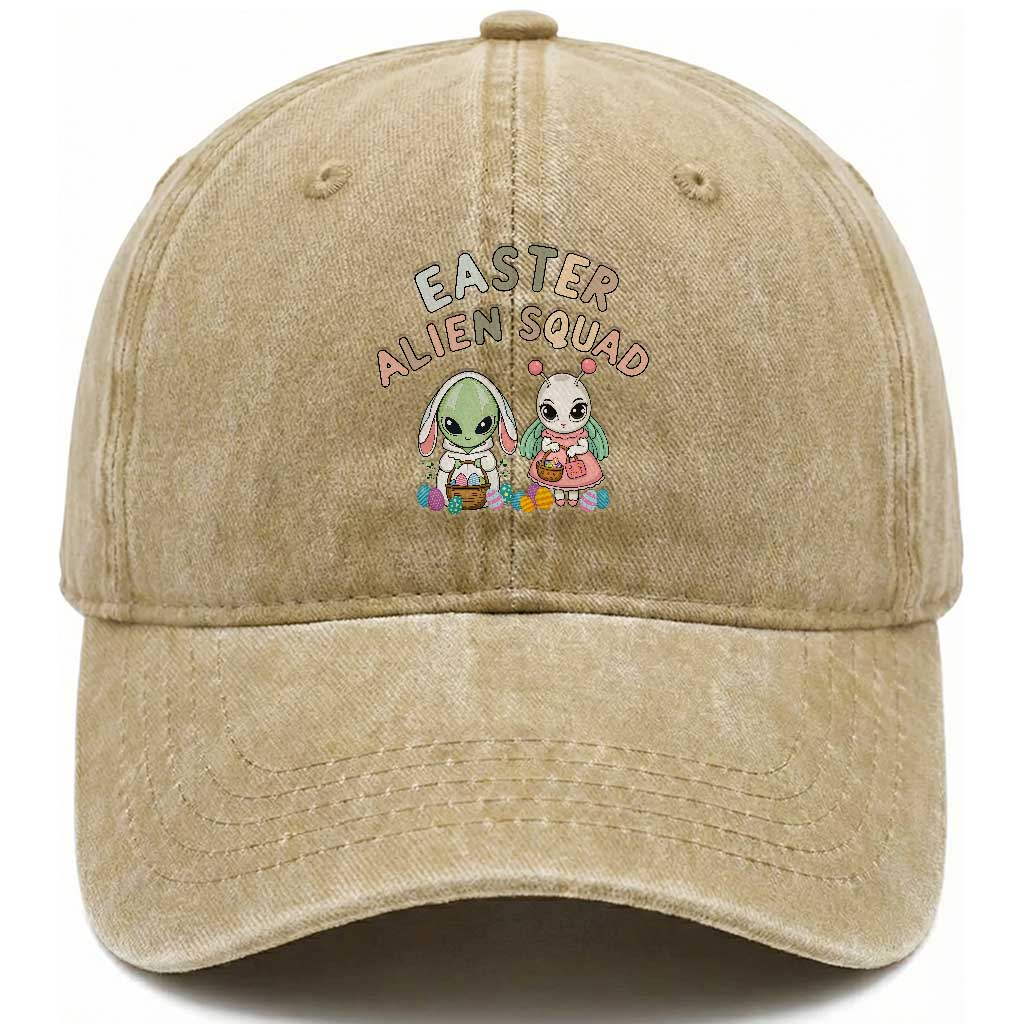 Easter Alien Squad Washed Cotton Baseball Cap Funny UFO Lover Gift