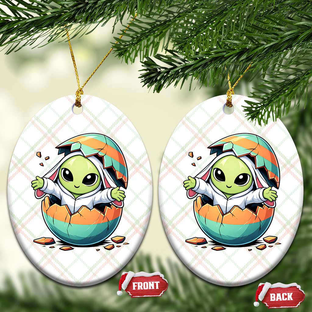 Funny Alien Bunny Ears Easter Ceramic Ornament Extraterrestrial Gift