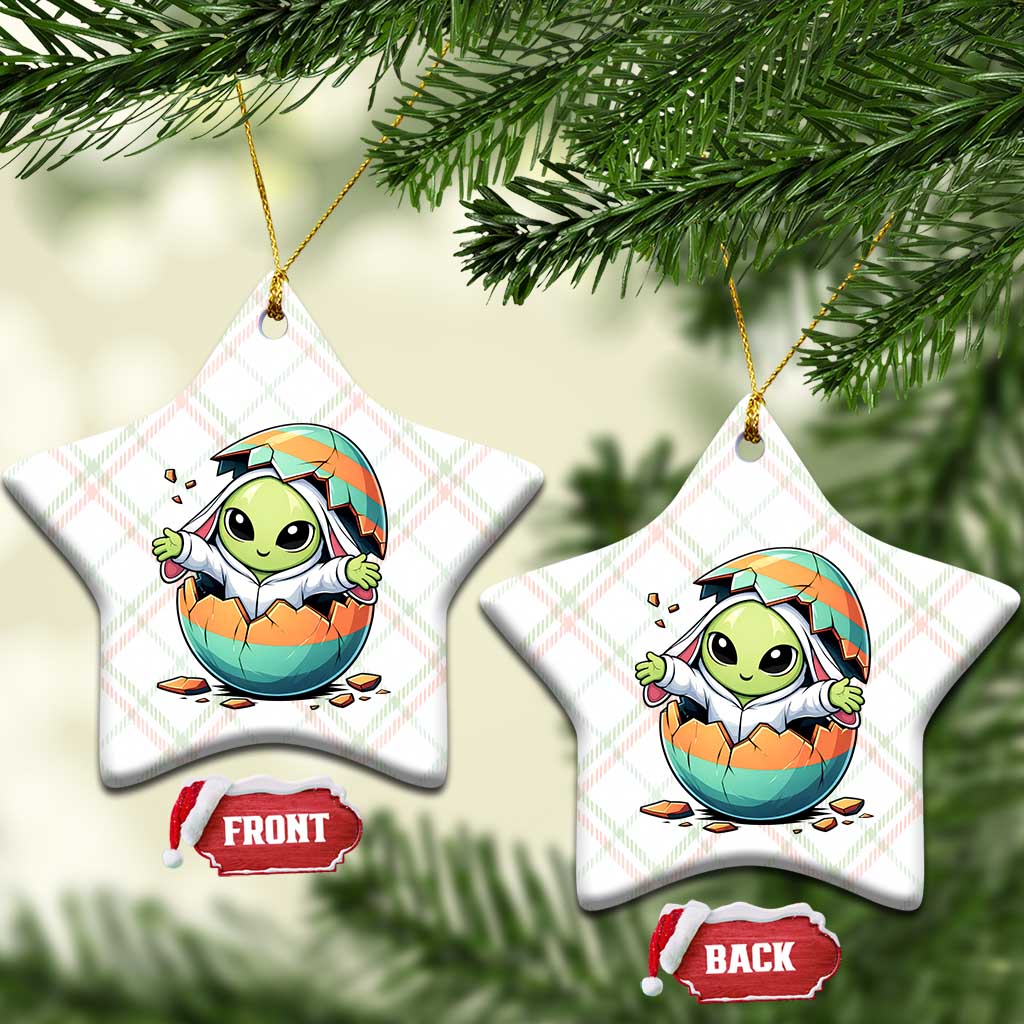 Funny Alien Bunny Ears Easter Ceramic Ornament Extraterrestrial Gift