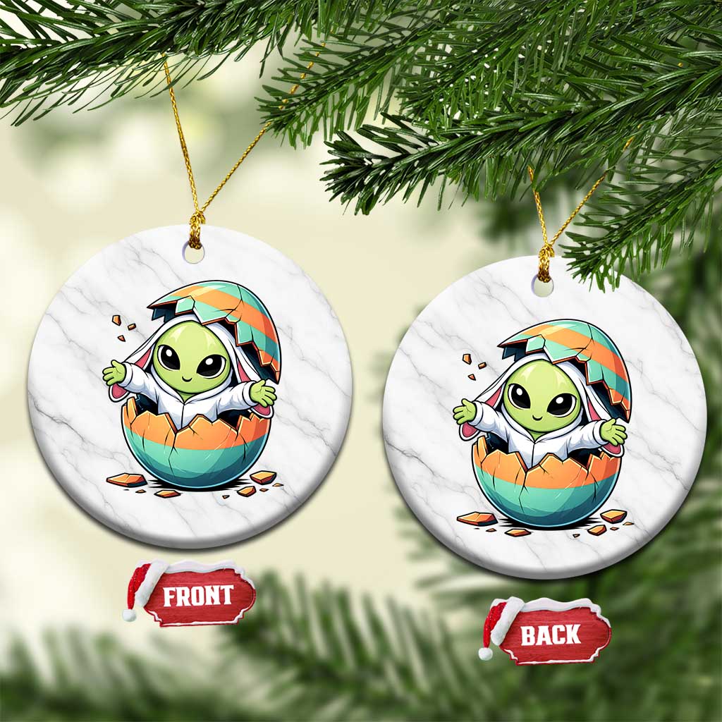 Funny Alien Bunny Ears Easter Ceramic Ornament Extraterrestrial Gift