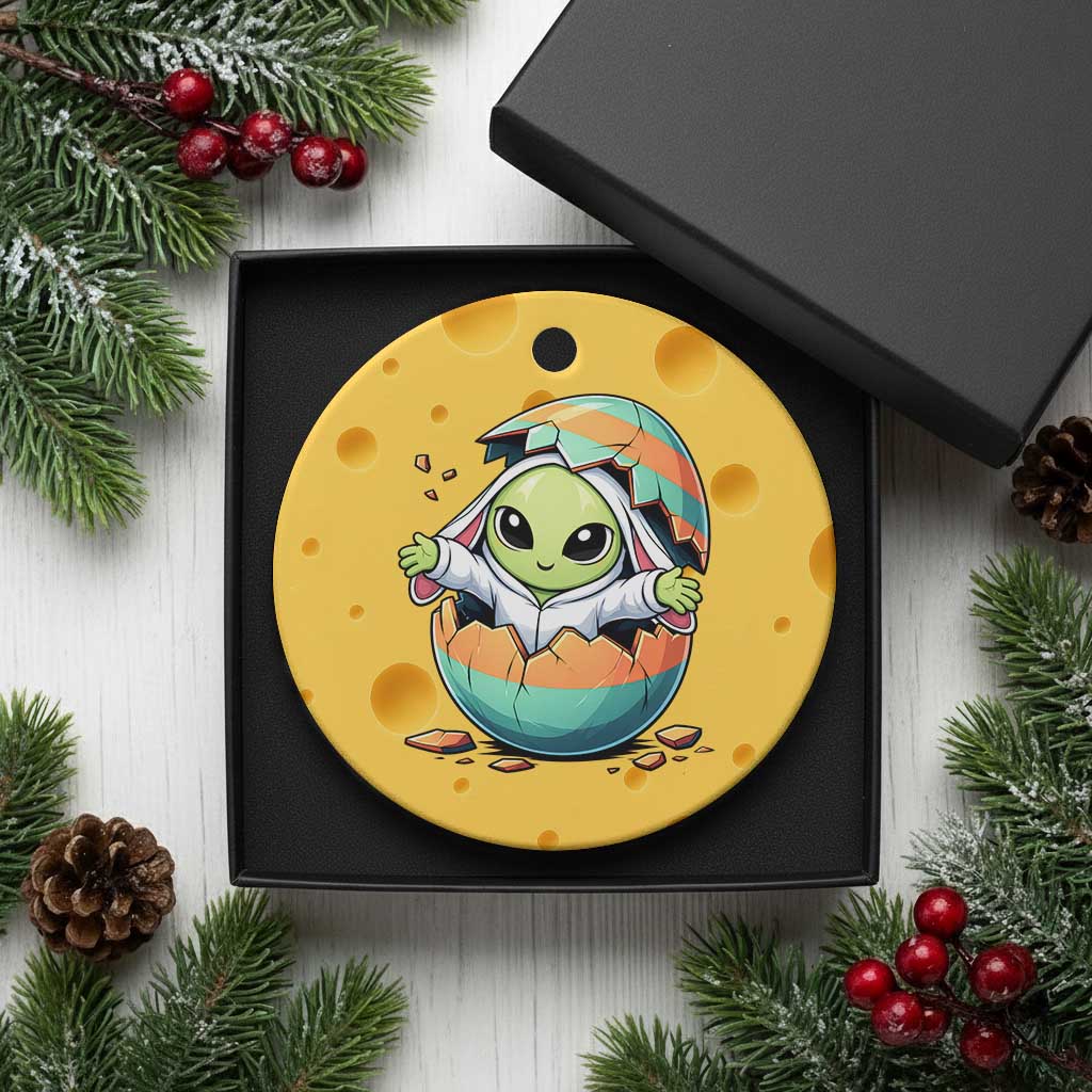 Funny Alien Bunny Ears Easter Ceramic Ornament Extraterrestrial Gift