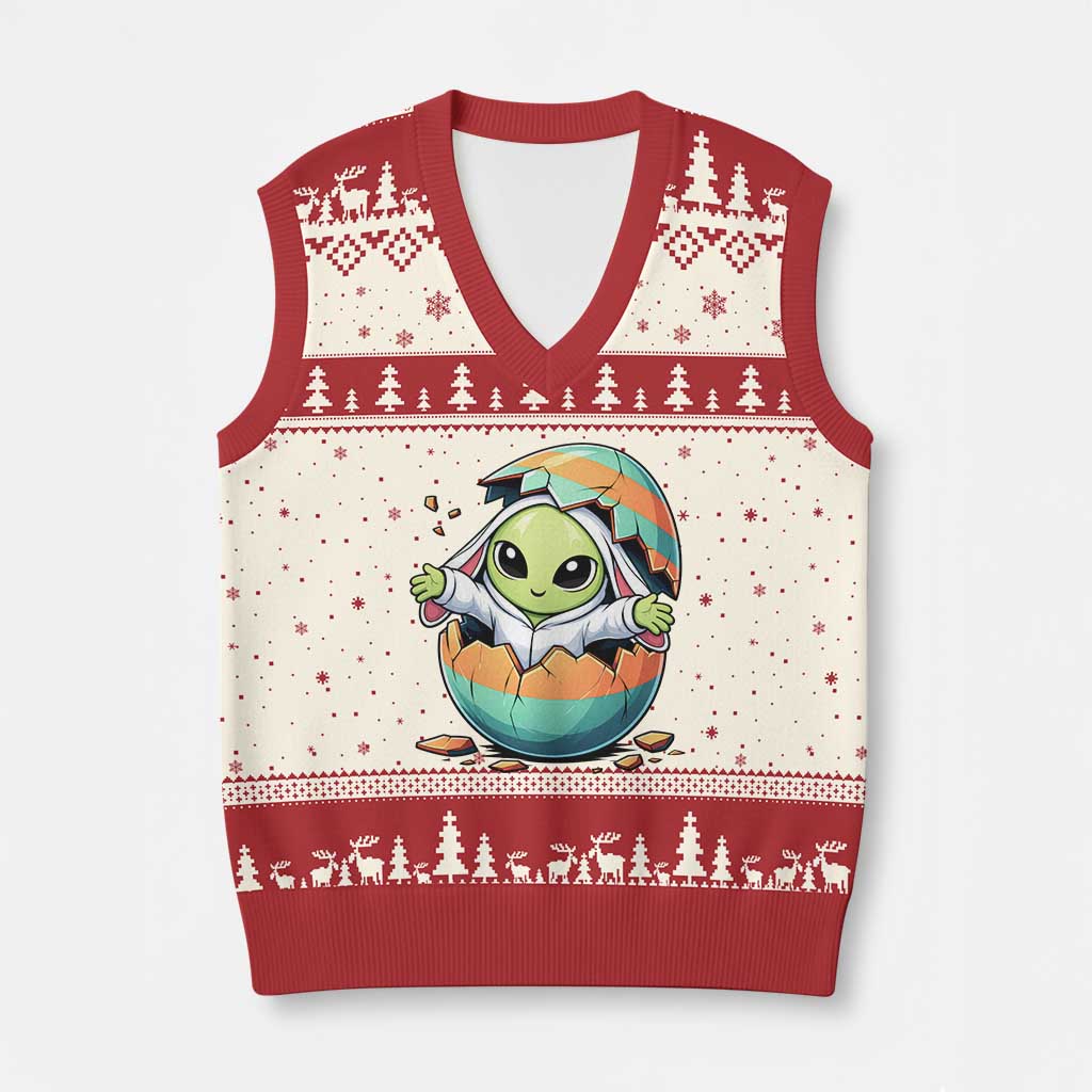 Funny Alien Bunny Ears Easter V-Neck Knit Sweater Vest Extraterrestrial Gift