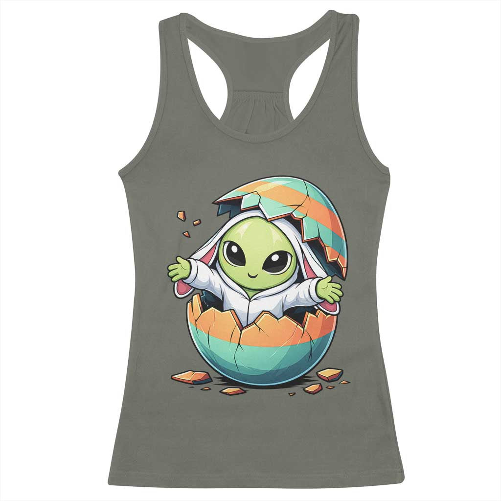 Funny Alien Bunny Ears Easter Racerback Tank Top Extraterrestrial Gift