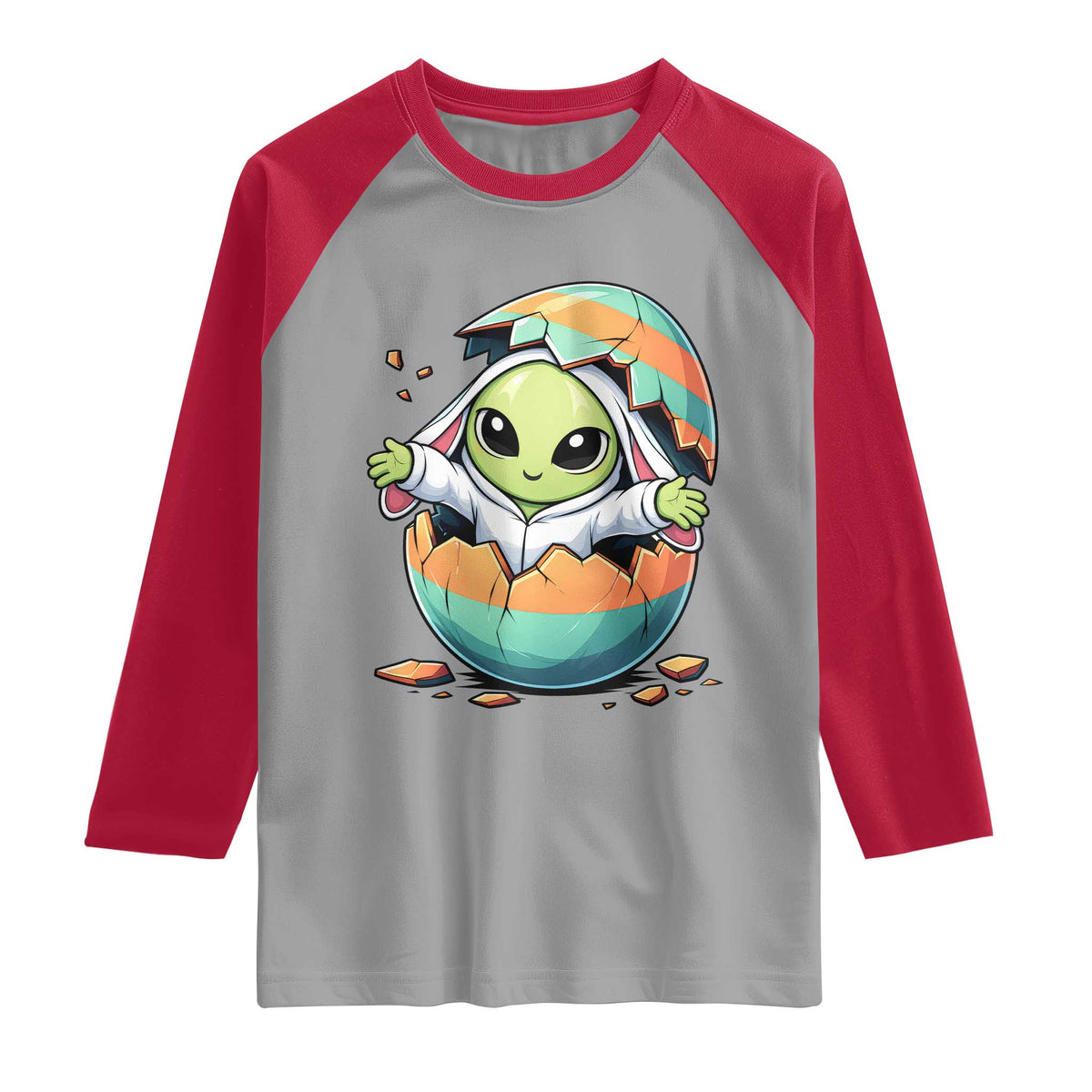 Funny Alien Bunny Ears Easter Raglan Shirt Extraterrestrial Gift