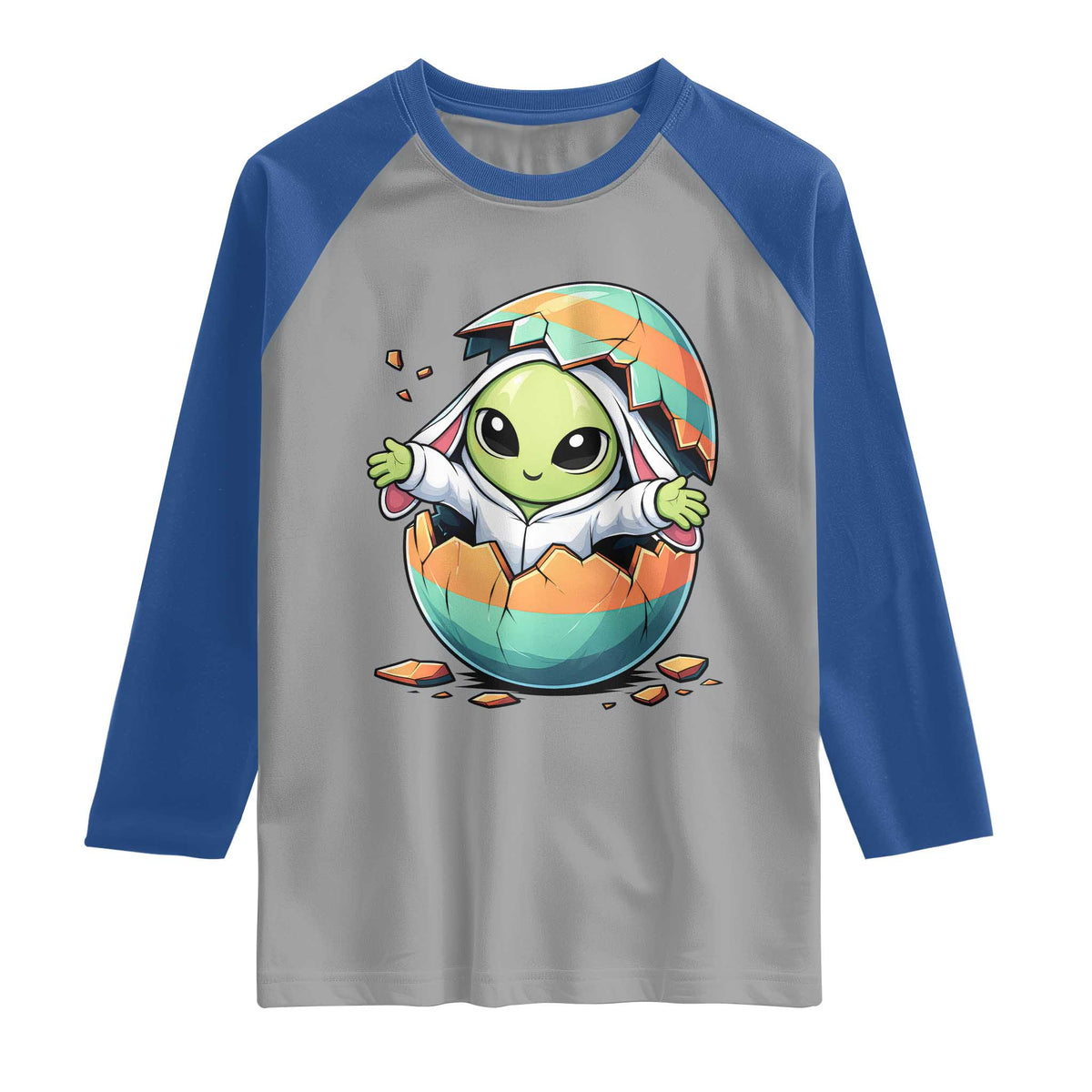 Funny Alien Bunny Ears Easter Raglan Shirt Extraterrestrial Gift