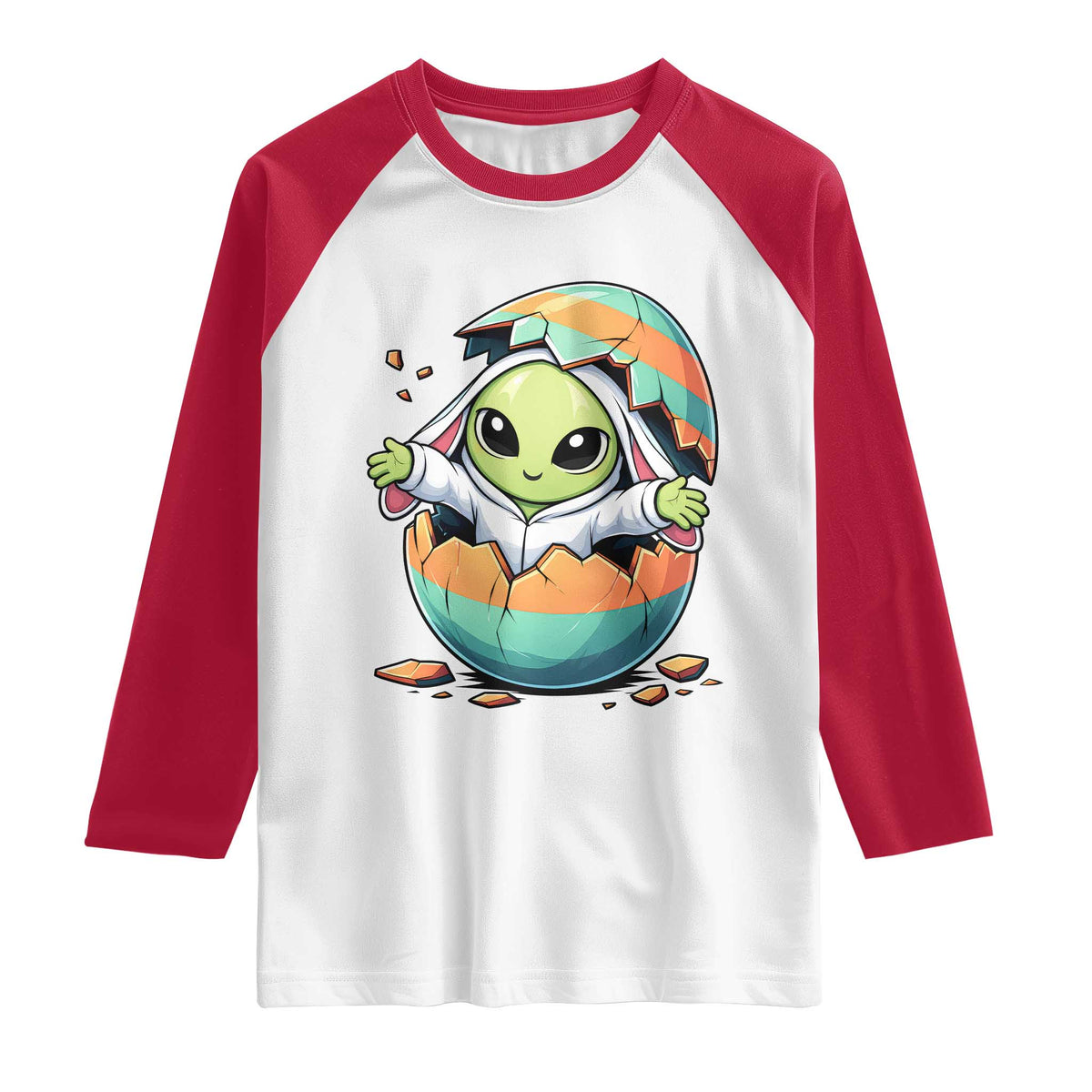 Funny Alien Bunny Ears Easter Raglan Shirt Extraterrestrial Gift