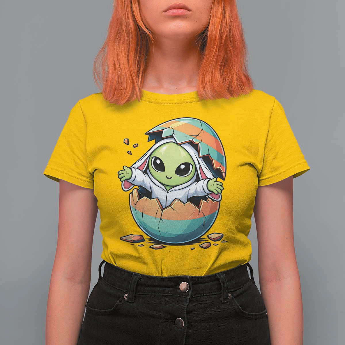 Funny Alien Bunny Ears Easter T Shirt For Women Extraterrestrial Gift