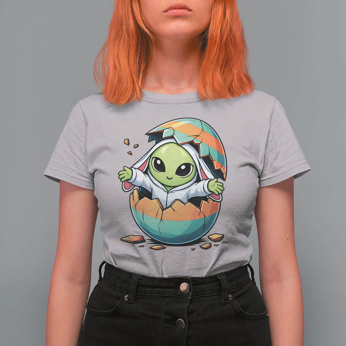 Funny Alien Bunny Ears Easter T Shirt For Women Extraterrestrial Gift