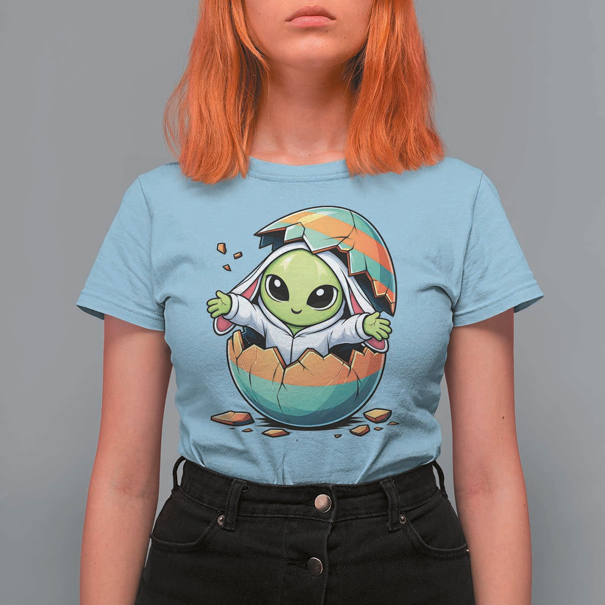 Funny Alien Bunny Ears Easter T Shirt For Women Extraterrestrial Gift
