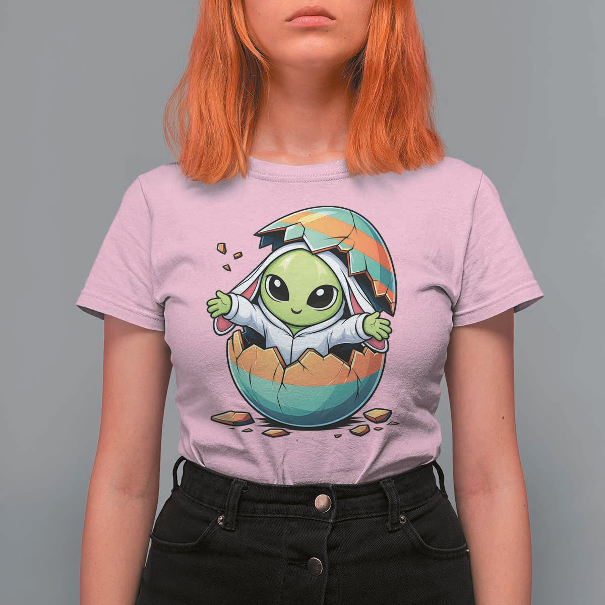 Funny Alien Bunny Ears Easter T Shirt For Women Extraterrestrial Gift
