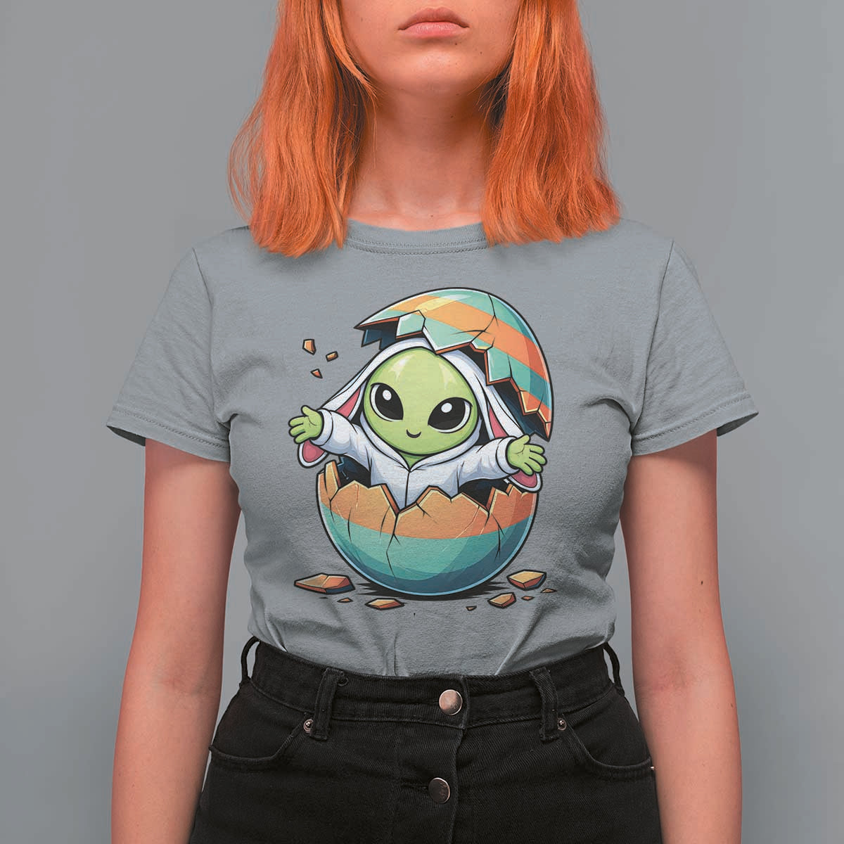 Funny Alien Bunny Ears Easter T Shirt For Women Extraterrestrial Gift