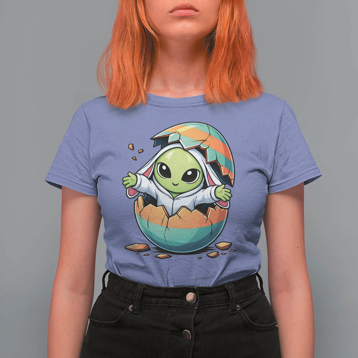 Funny Alien Bunny Ears Easter T Shirt For Women Extraterrestrial Gift