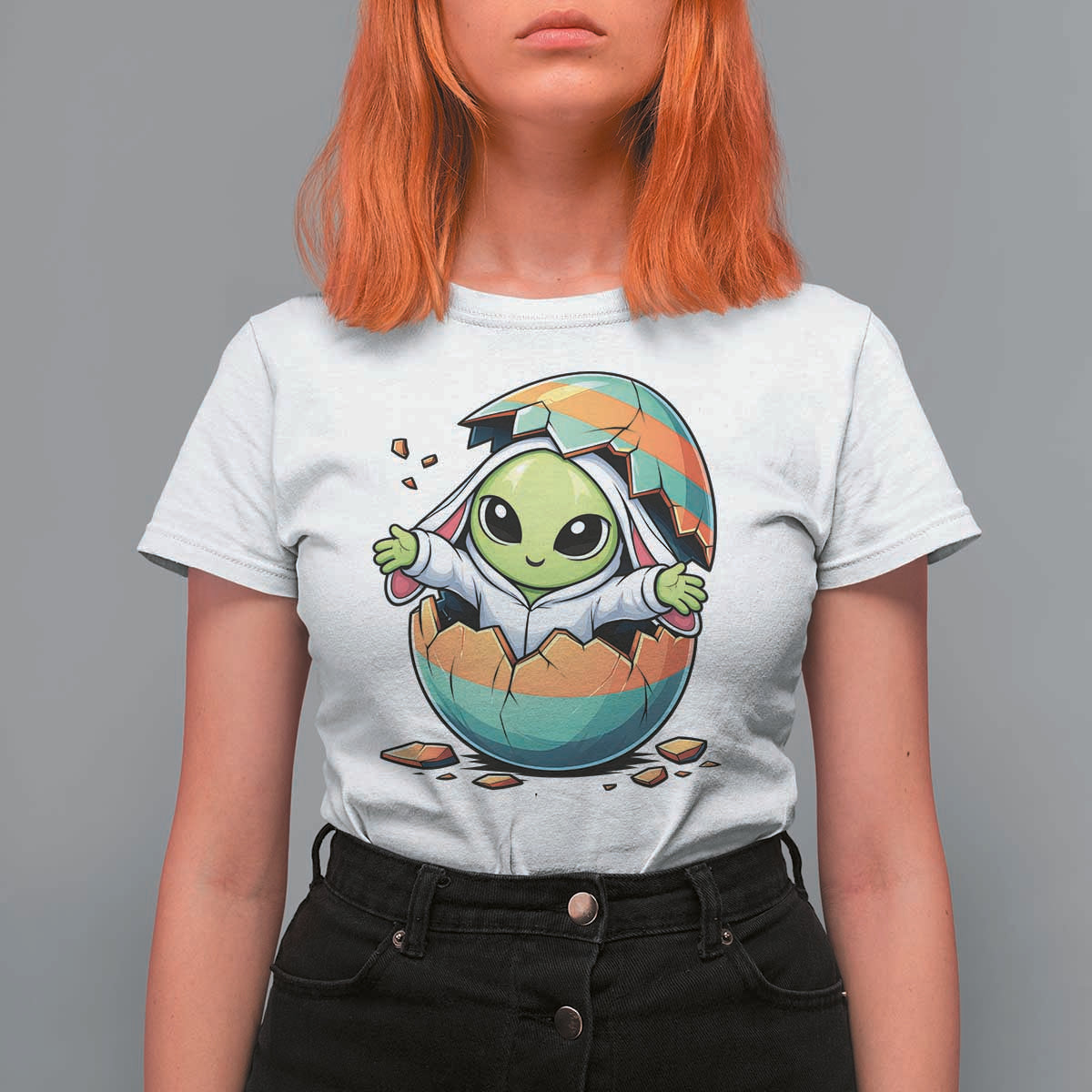 Funny Alien Bunny Ears Easter T Shirt For Women Extraterrestrial Gift