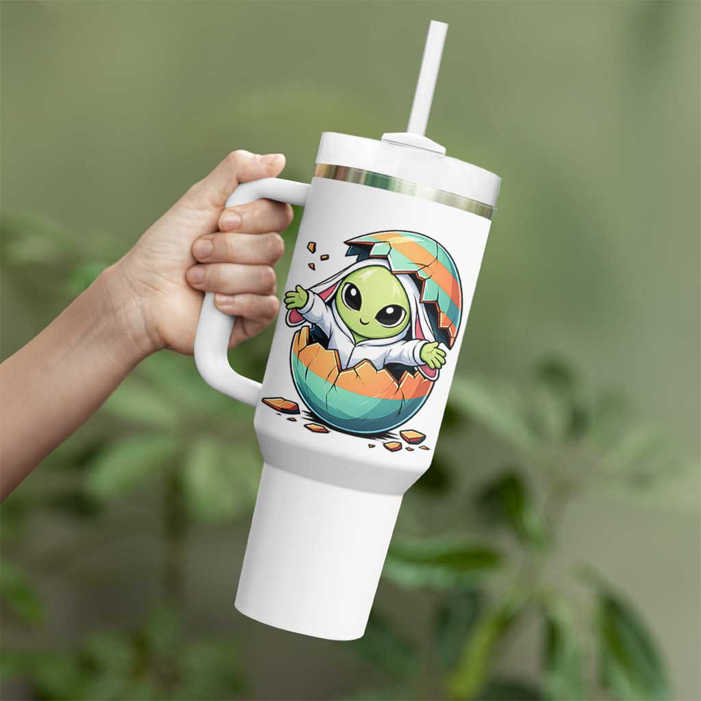 Funny Alien Bunny Ears Easter Tumbler With Handle Extraterrestrial Gift