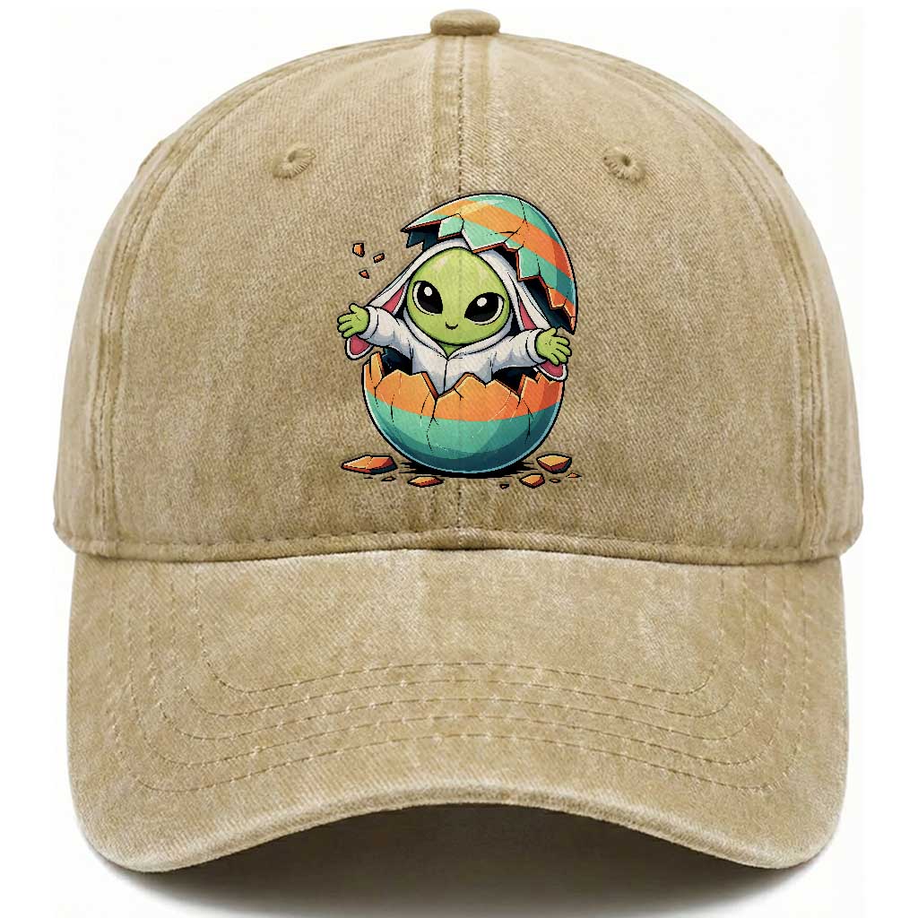 Funny Alien Bunny Ears Easter Washed Cotton Baseball Cap Extraterrestrial Gift