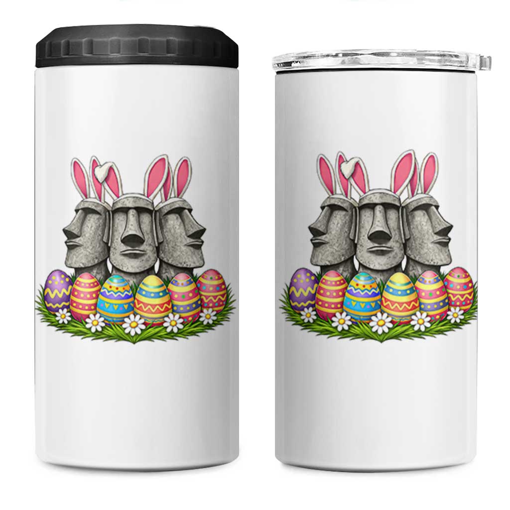 Easter Island Moai Bunny Ears 4 in 1 Can Cooler Tumbler Funny Archaeology Gift
