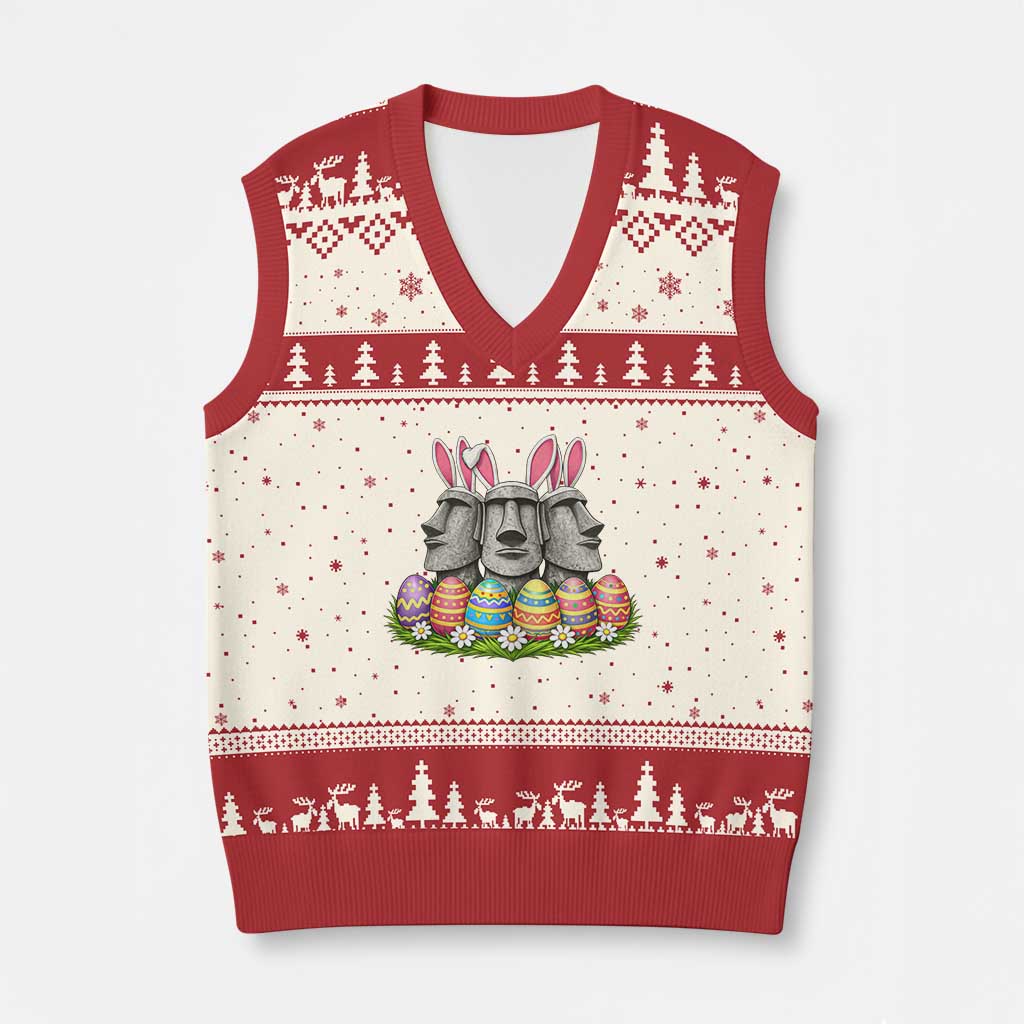 Easter Island Moai Bunny Ears V-Neck Knit Sweater Vest Funny Archaeology Gift