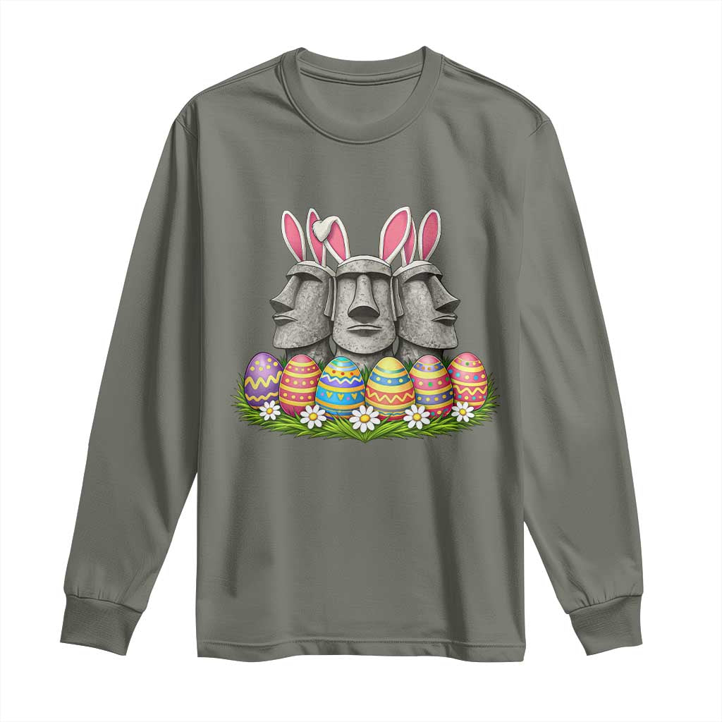 Easter Island Moai Bunny Ears Long Sleeve Shirt Funny Archaeology Gift