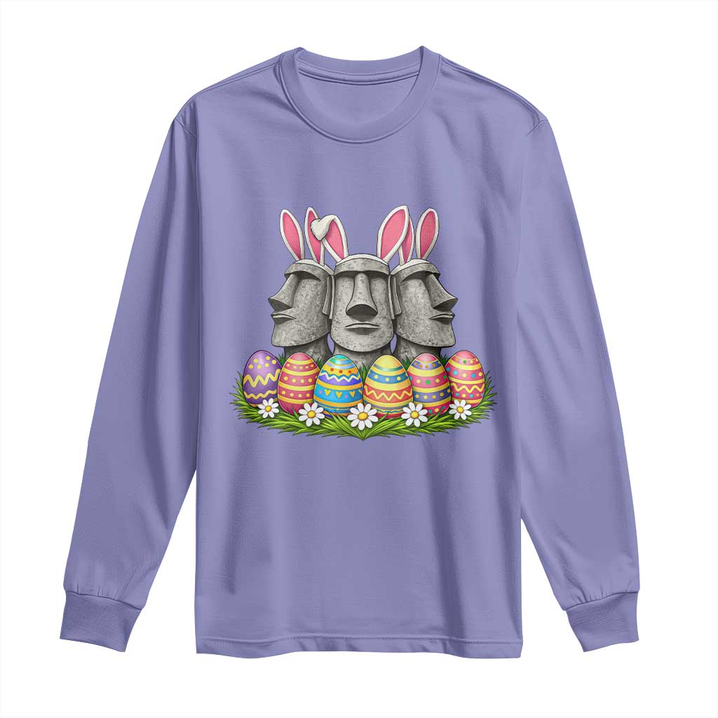 Easter Island Moai Bunny Ears Long Sleeve Shirt Funny Archaeology Gift