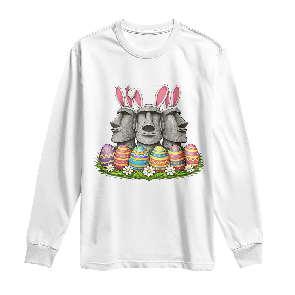 Easter Island Moai Bunny Ears Long Sleeve Shirt Funny Archaeology Gift