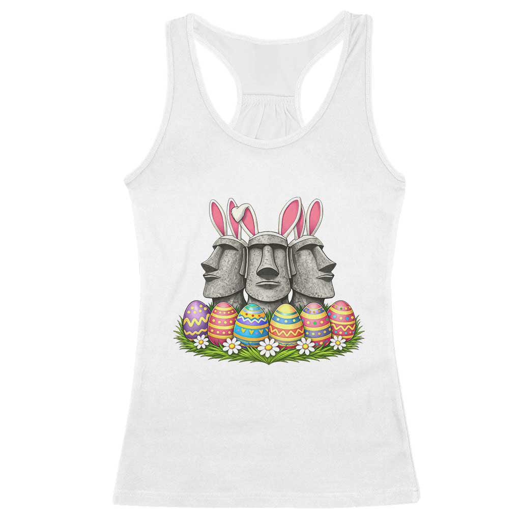 Easter Island Moai Bunny Ears Racerback Tank Top Funny Archaeology Gift