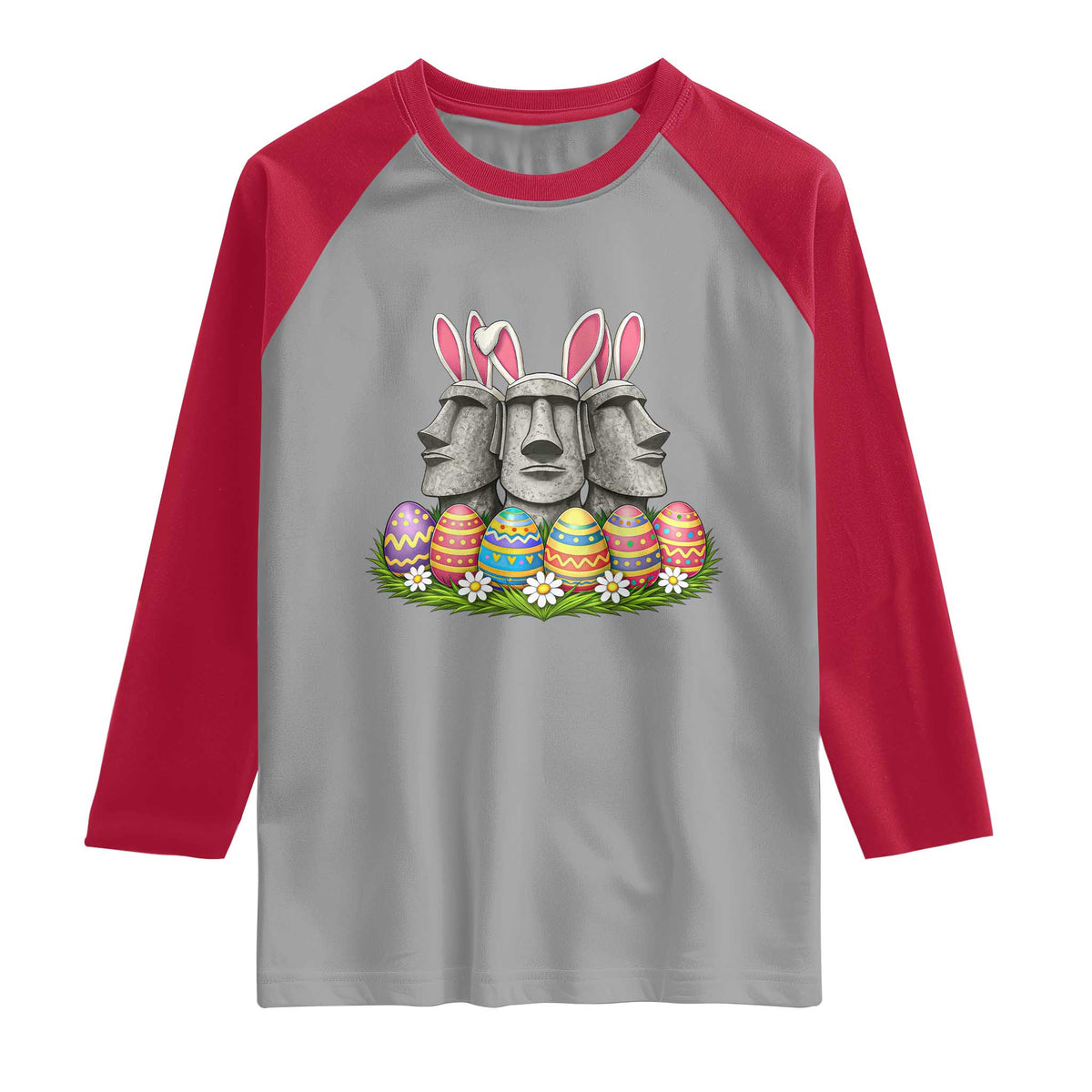 Easter Island Moai Bunny Ears Raglan Shirt Funny Archaeology Gift