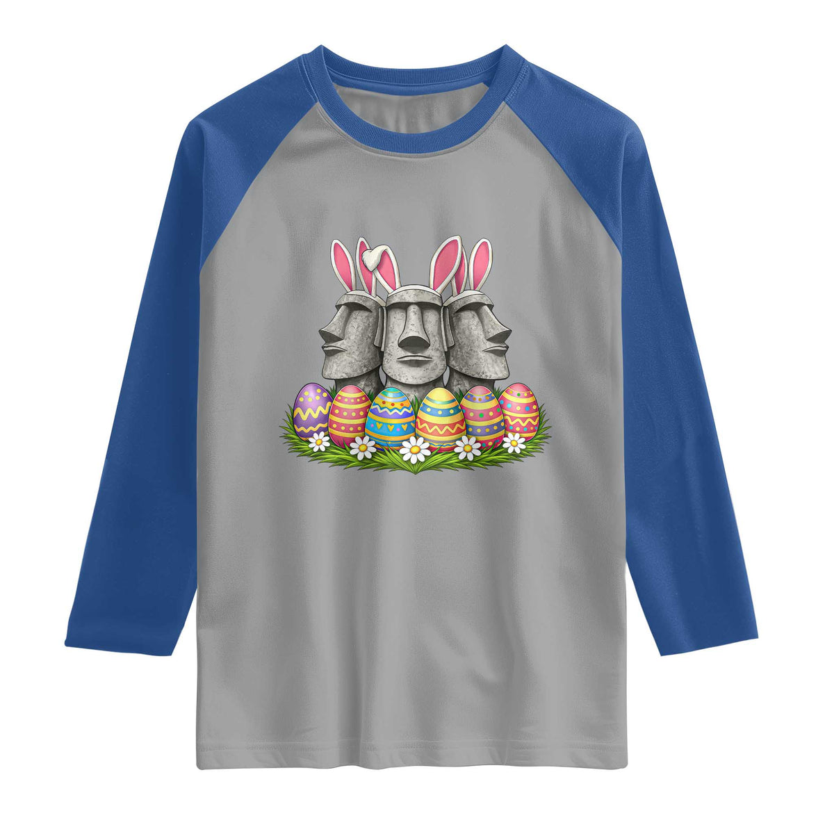 Easter Island Moai Bunny Ears Raglan Shirt Funny Archaeology Gift