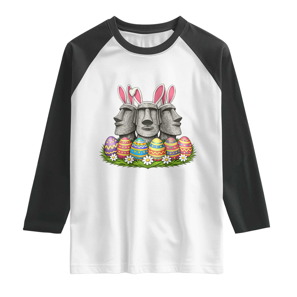 Easter Island Moai Bunny Ears Raglan Shirt Funny Archaeology Gift