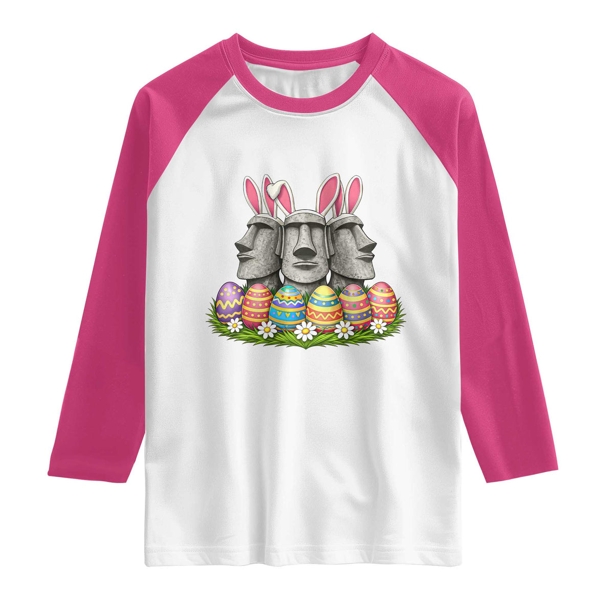 Easter Island Moai Bunny Ears Raglan Shirt Funny Archaeology Gift