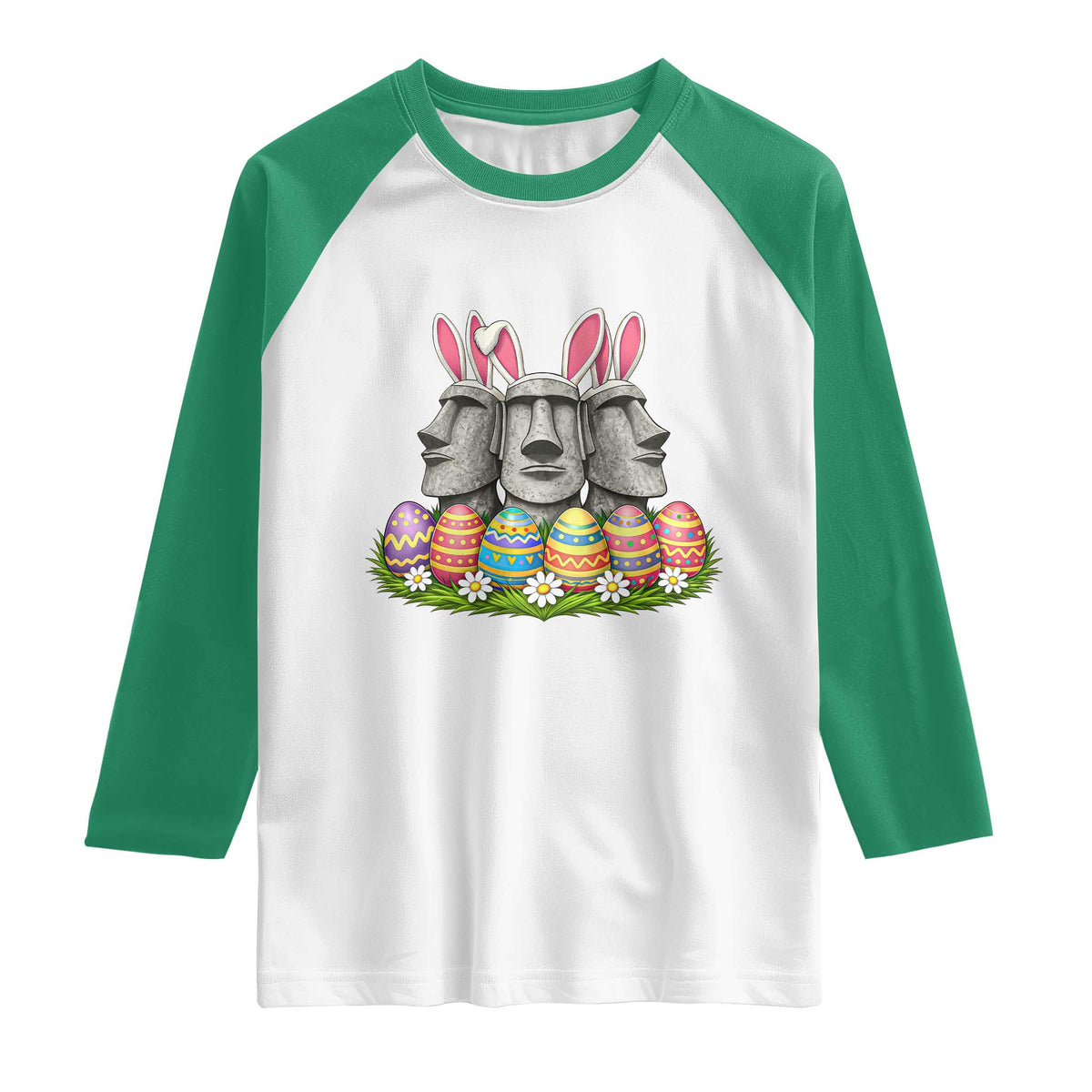 Easter Island Moai Bunny Ears Raglan Shirt Funny Archaeology Gift