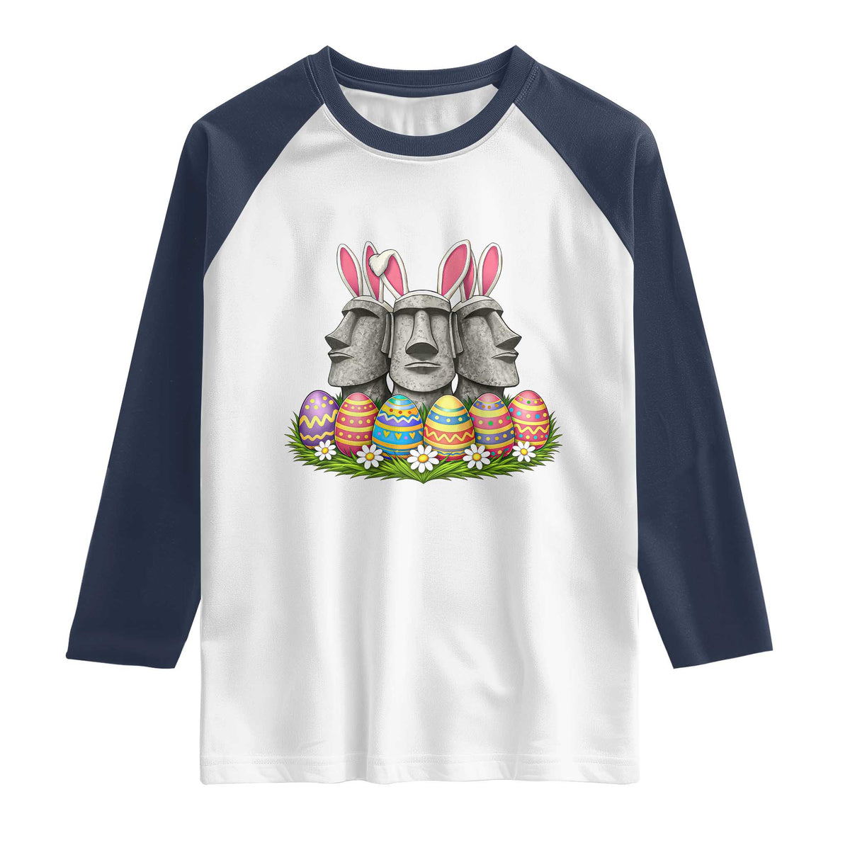 Easter Island Moai Bunny Ears Raglan Shirt Funny Archaeology Gift