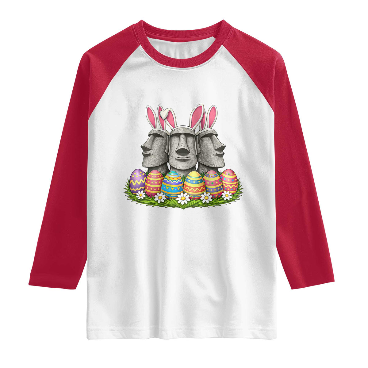 Easter Island Moai Bunny Ears Raglan Shirt Funny Archaeology Gift