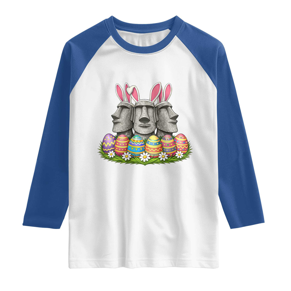 Easter Island Moai Bunny Ears Raglan Shirt Funny Archaeology Gift