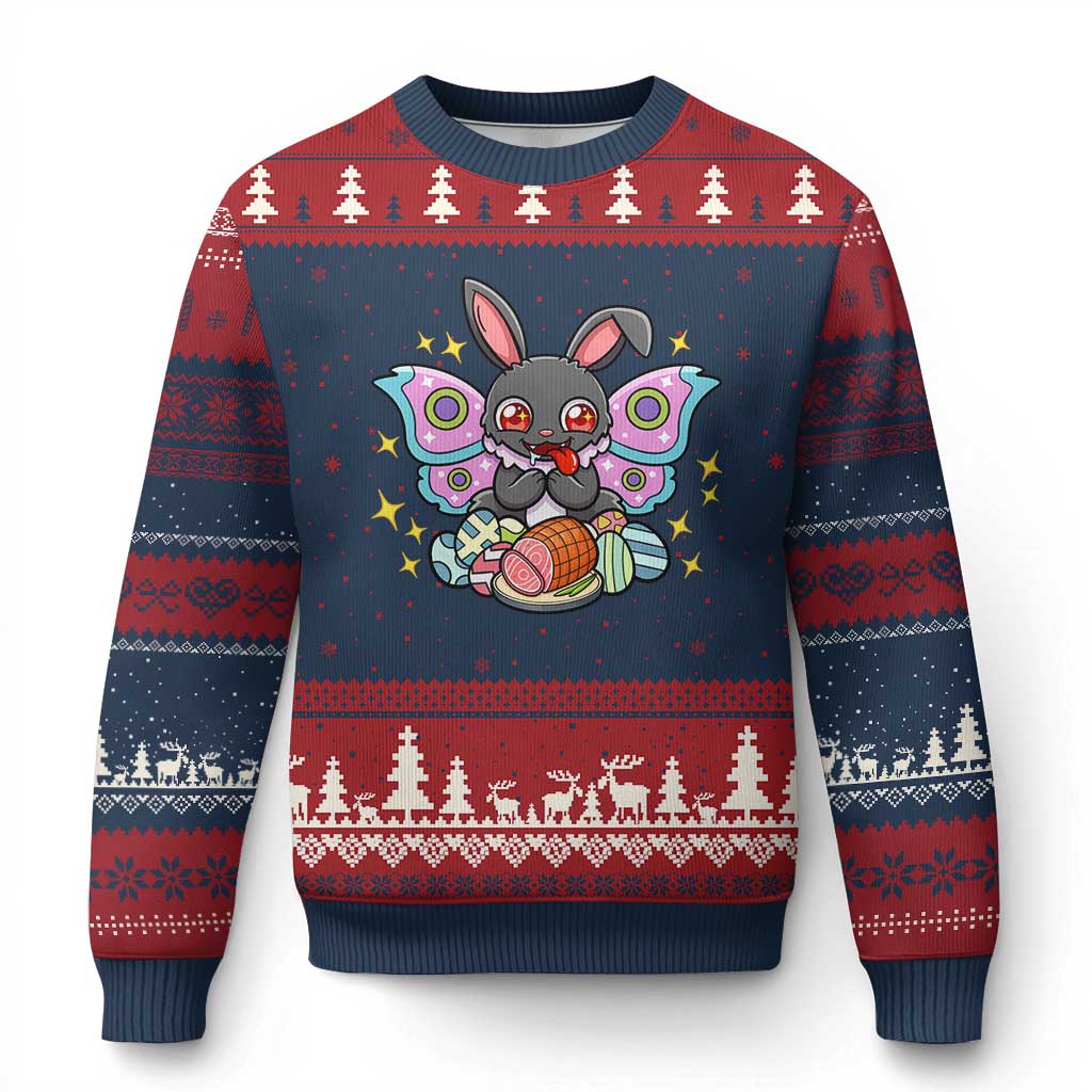 Funny Easter Bunny Mothman Loves Glazed Ham Ugly Christmas Sweater