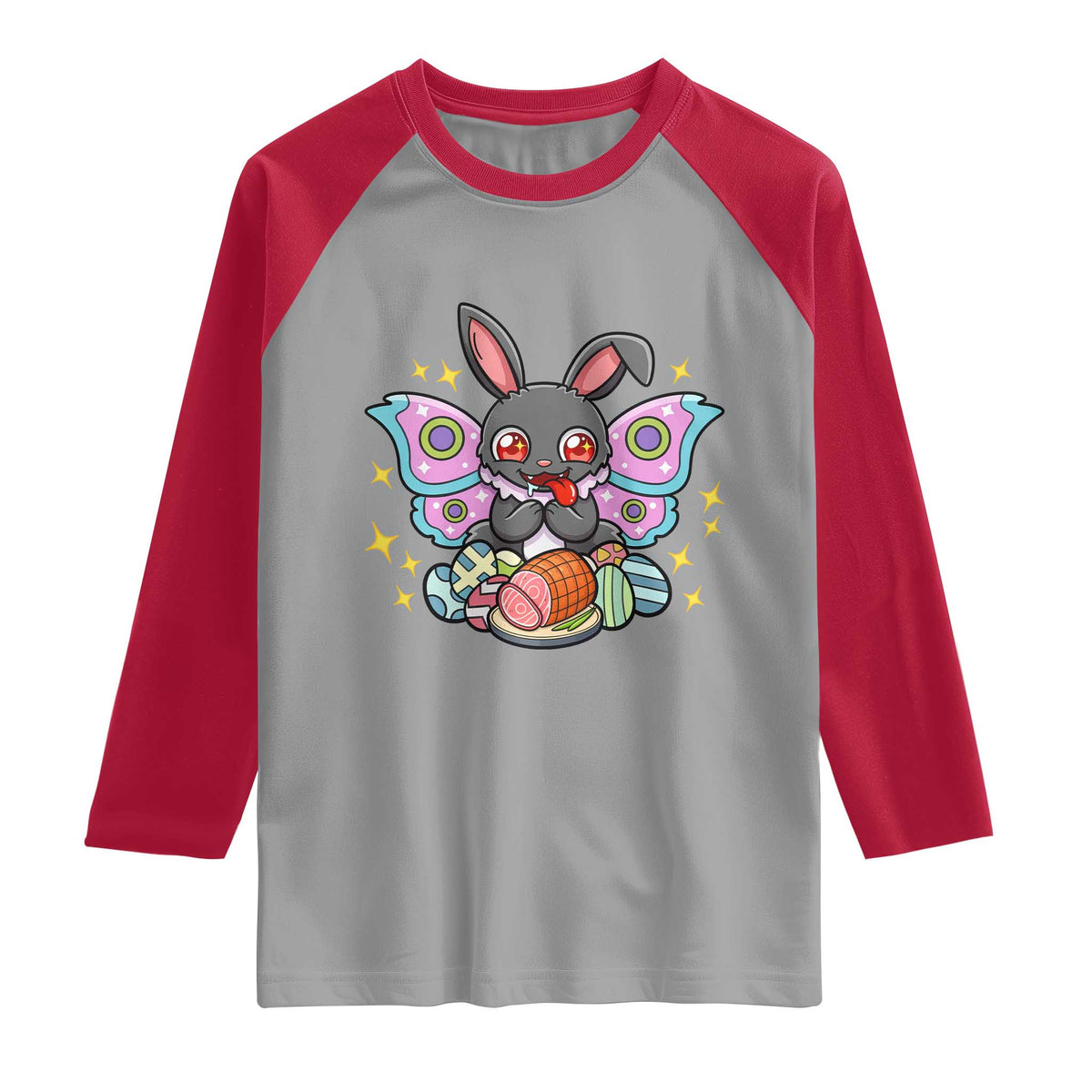 Funny Easter Bunny Mothman Loves Glazed Ham Raglan Shirt