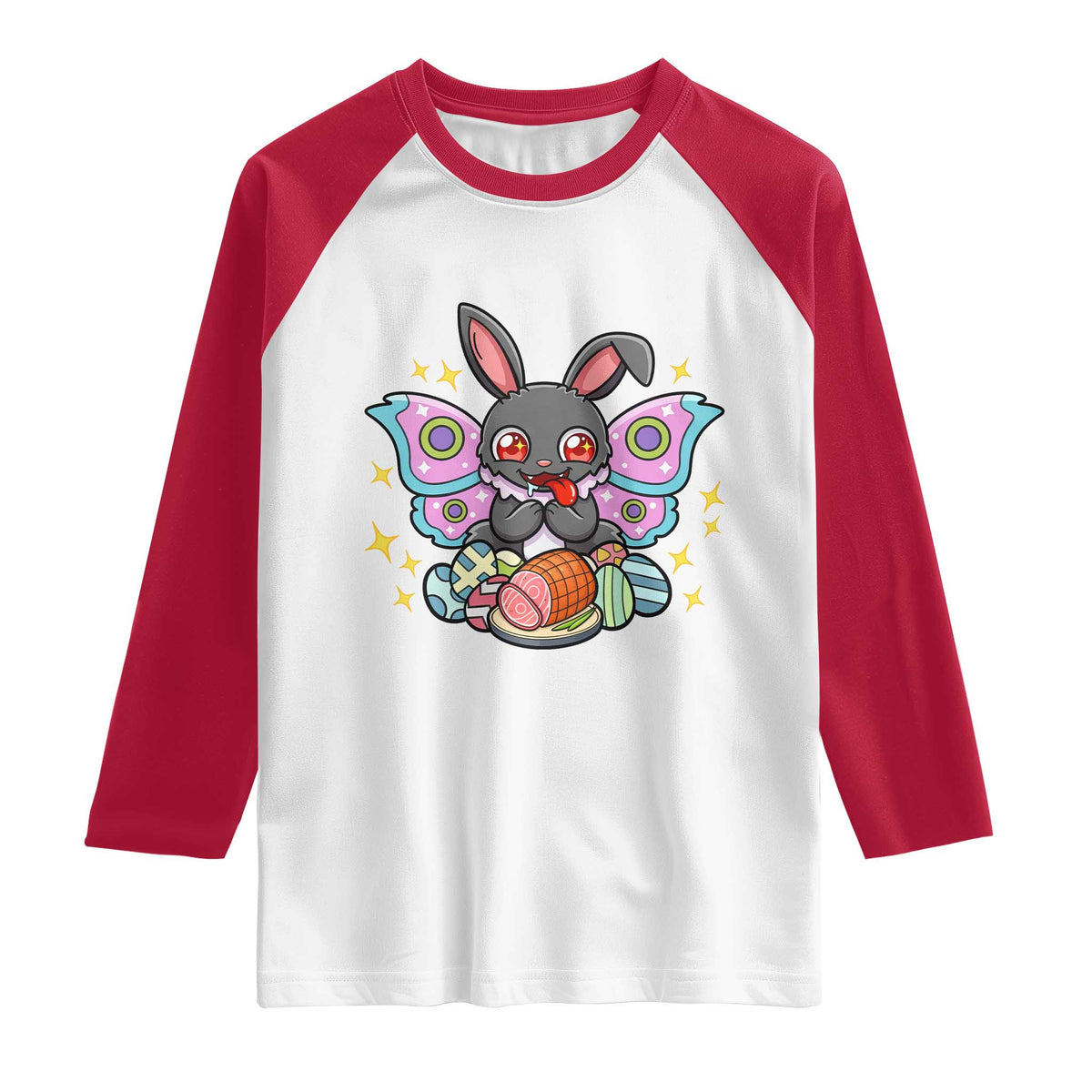 Funny Easter Bunny Mothman Loves Glazed Ham Raglan Shirt