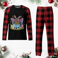 Funny Easter Mothman Eating Ramen Plaid Pajama Set Cryptid Lover Gift