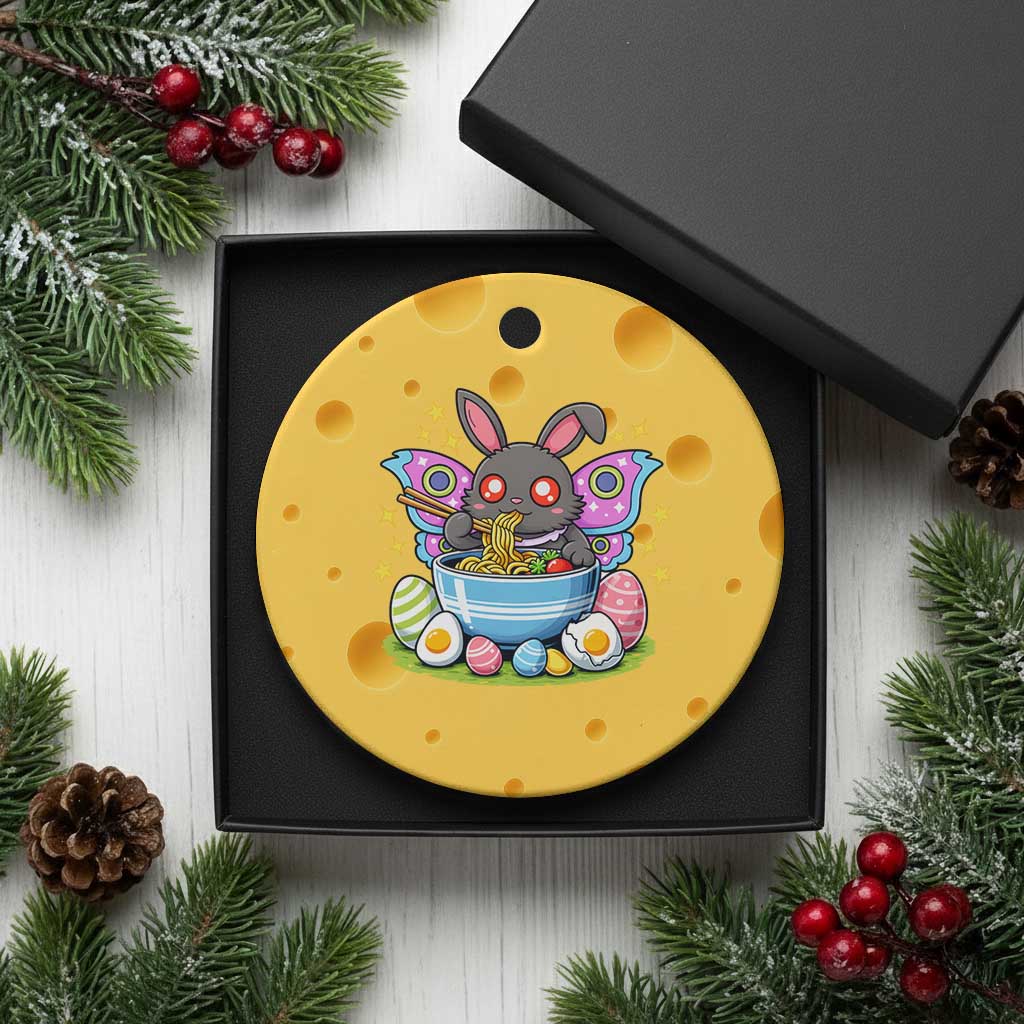 Funny Easter Mothman Eating Ramen Ceramic Ornament Cryptid Lover Gift