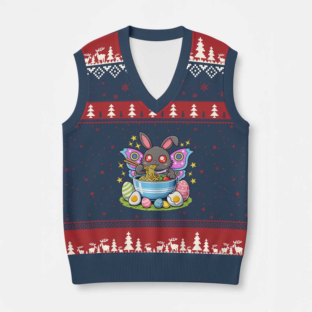 Funny Easter Mothman Eating Ramen V-Neck Knit Sweater Vest Cryptid Lover Gift