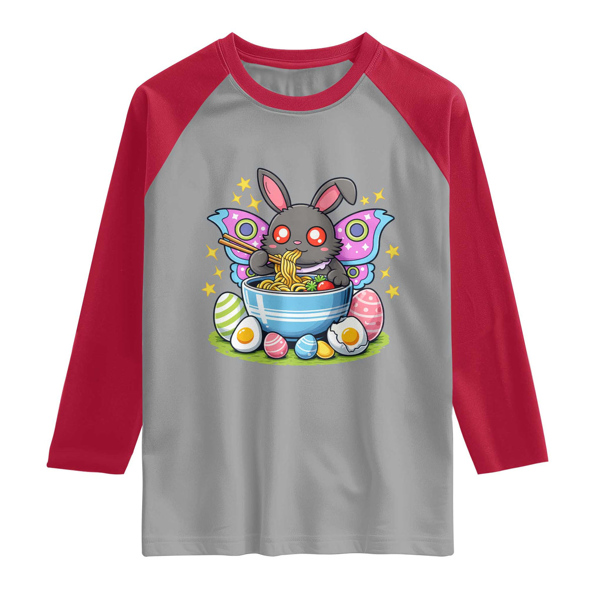 Funny Easter Mothman Eating Ramen Raglan Shirt Cryptid Lover Gift