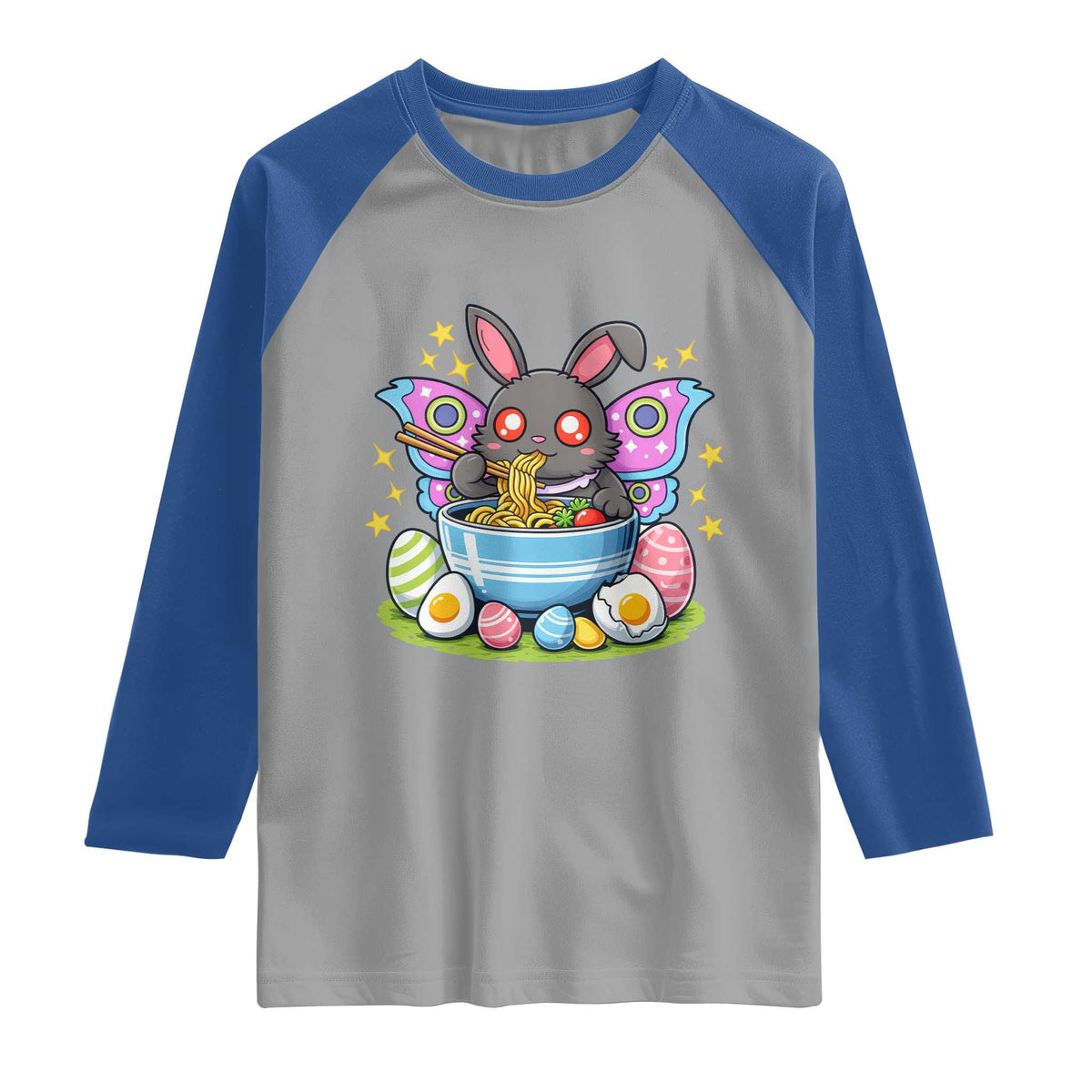 Funny Easter Mothman Eating Ramen Raglan Shirt Cryptid Lover Gift