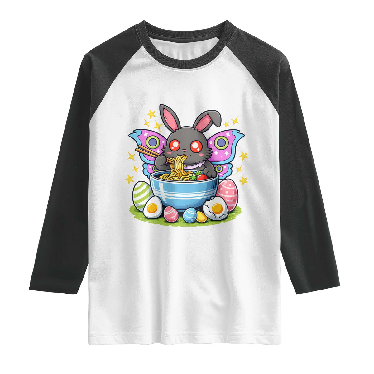 Funny Easter Mothman Eating Ramen Raglan Shirt Cryptid Lover Gift