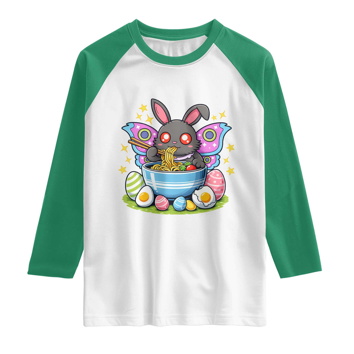 Funny Easter Mothman Eating Ramen Raglan Shirt Cryptid Lover Gift