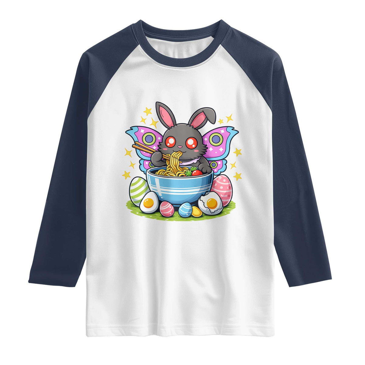 Funny Easter Mothman Eating Ramen Raglan Shirt Cryptid Lover Gift